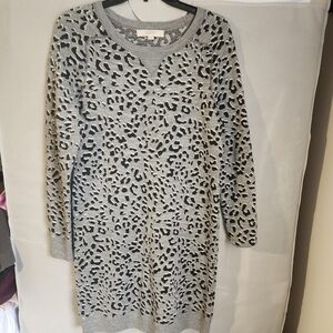 LOFT Black and Gray Leopard Long Sleeve Dress